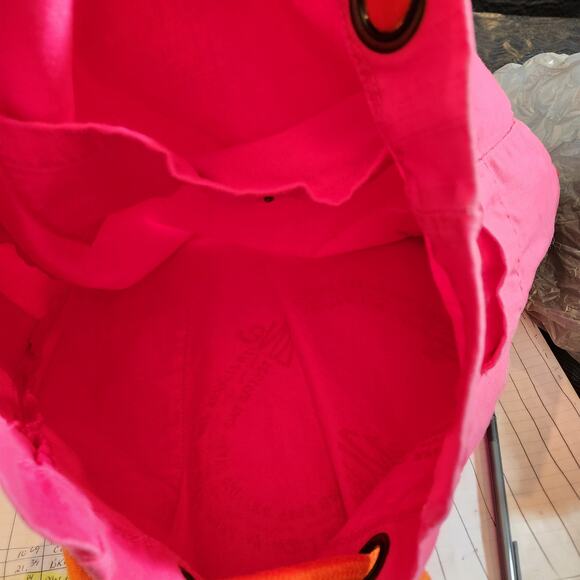 OLD NAVY Rare Vtg Pink Orange Peace Love Design Drawstring Beach Tote Bag Summer - Picture 8 of 11